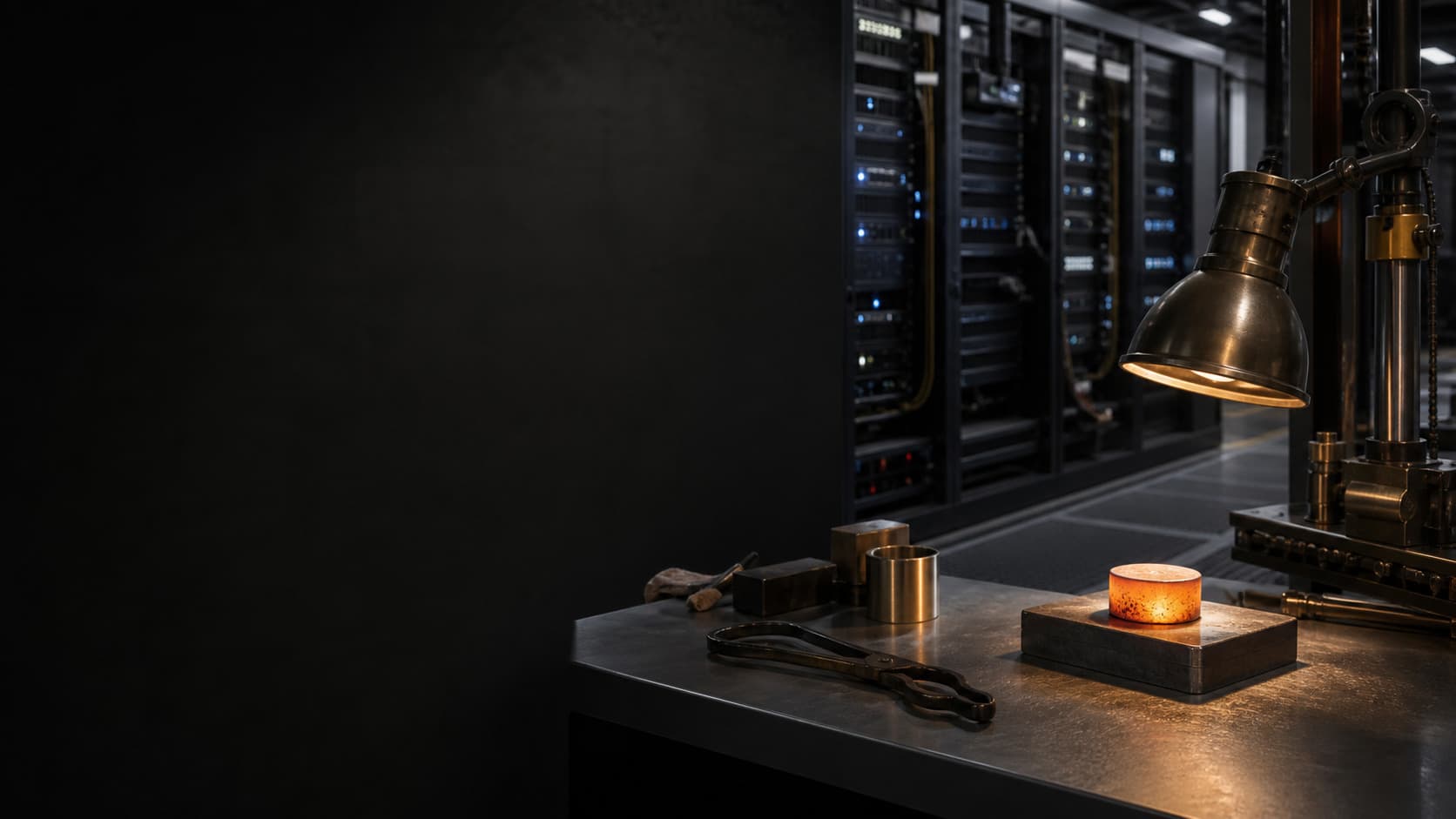 Precision workshop beside modern computing infrastructure